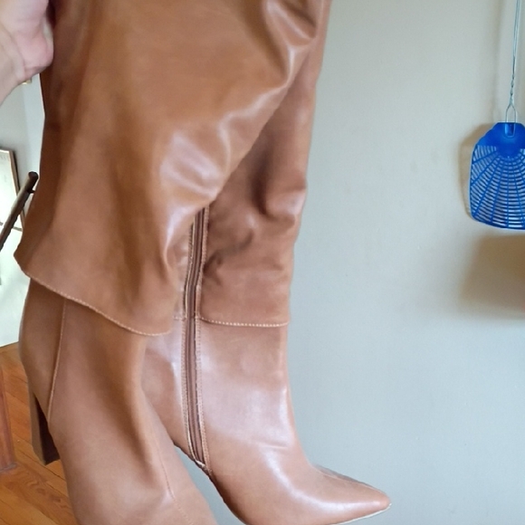 Shoes - Slouchy Leg Heeled Pleather Boots